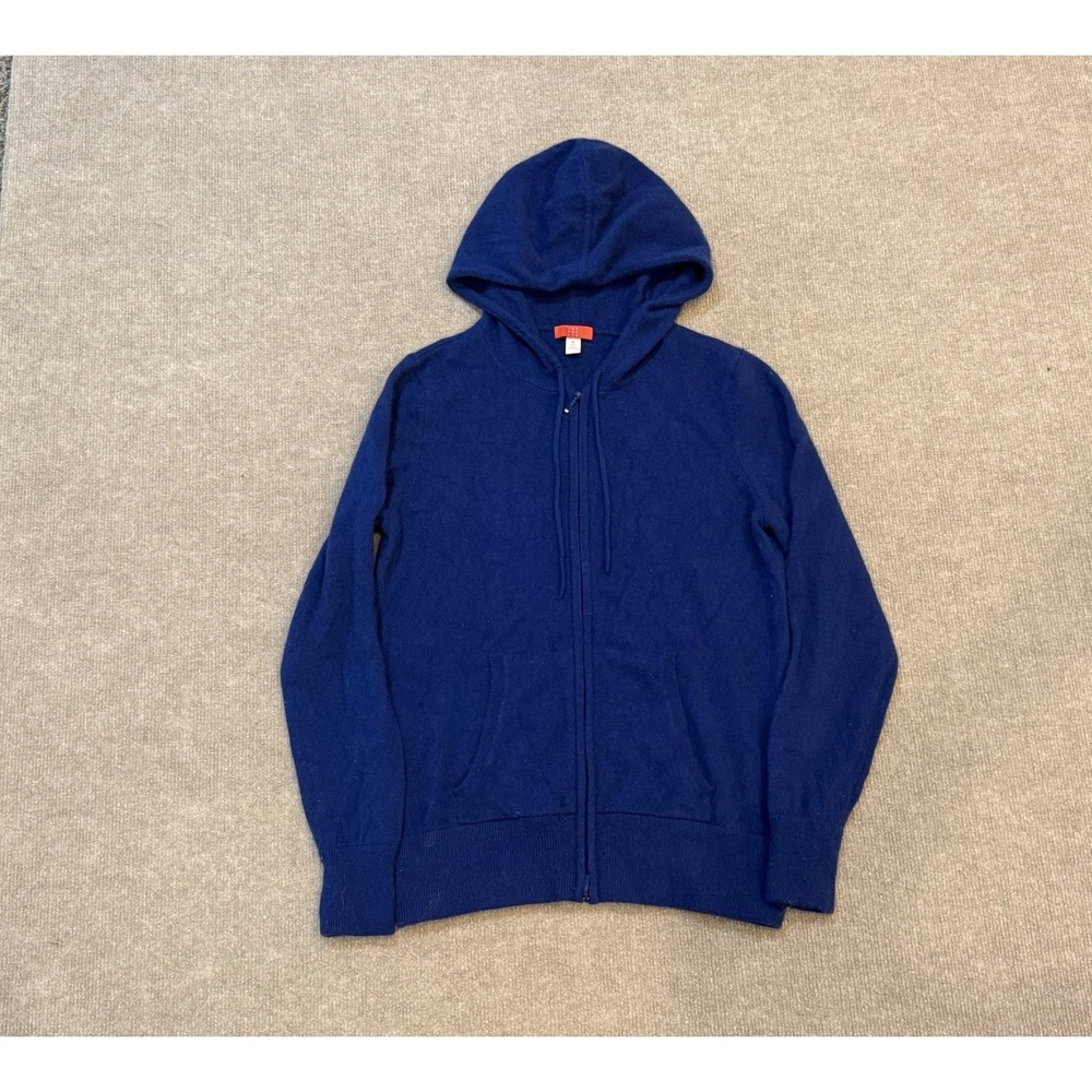 JENNIE LIU Pullover Hoodie Sweater Womens Medium Blue 100% Cashmere Long Sleeve